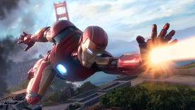Iron Man zooming about in Marvel's Avengers.