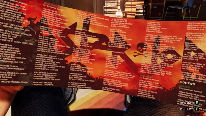 Peter peruses the inside cover of Star-Lord's album in Marvel's Guardians Of The Galaxy.