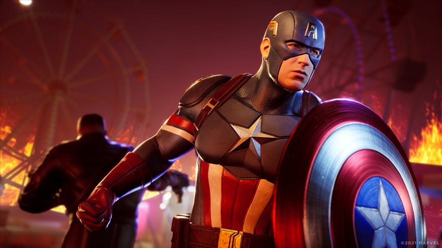 Captain America in a Marvel's Midnight Suns screenshot.
