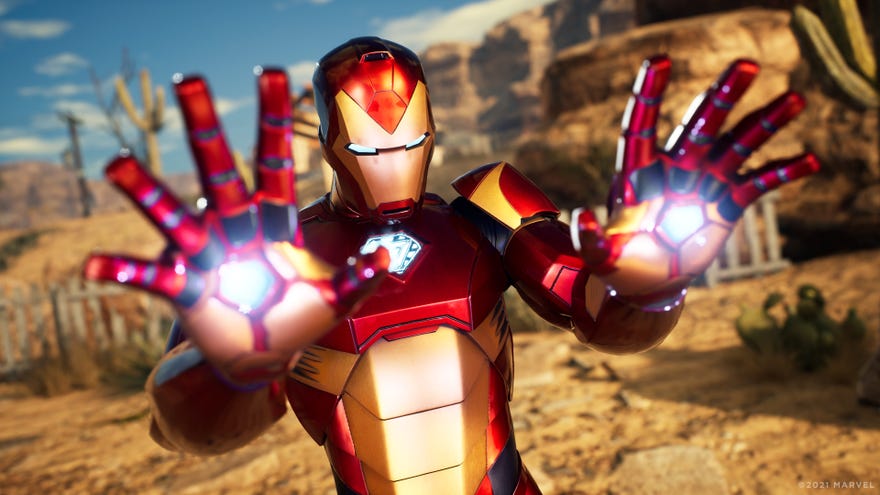 Iron Man charging his handguns in a Marvel's Midnight Suns screenshot.