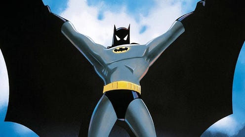 Cropped image of Batman on poster of Mask of the Phantasm
