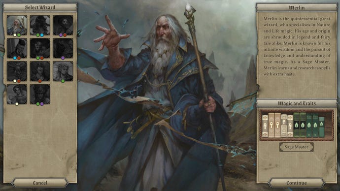 A wise old magician called Merlin from Masters Of Magic