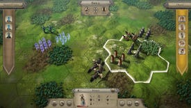 A hexagonal field with two opposing armies in Masters Of Magic