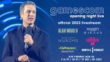 Gamescom Opening Night Live 2023 splash image featuring host Geoff Keighley and various game logos.