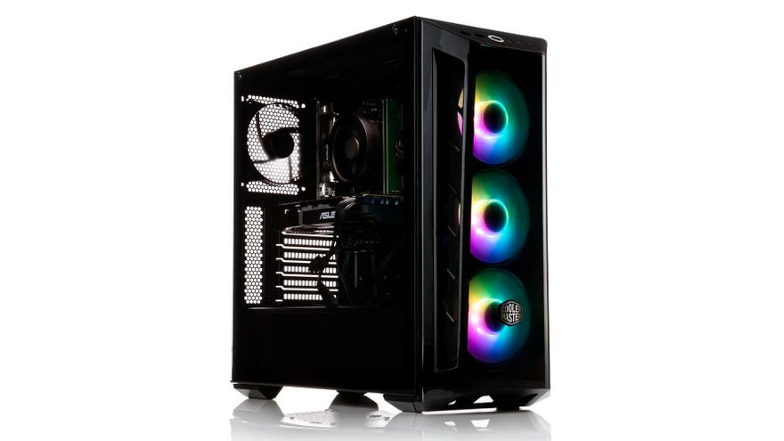 a photo of an awd it rtx 3070 gaming pc with coolermaster mb520 rgb case