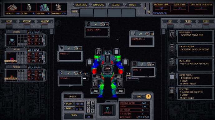 A tall mech being assembled in Mech Engineer