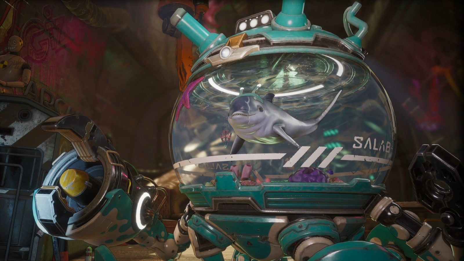 Bleeding Edge has a cyborg dolphin in a crab mech and I love him with all my heart