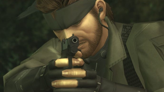 Naked Snake aims his gun in Metal Gear Solid 3: Snake Eater gameplay from the HD Collection