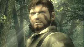 Naked Snake stands in a forest in Metal Gear Solid 3: Snake Eater