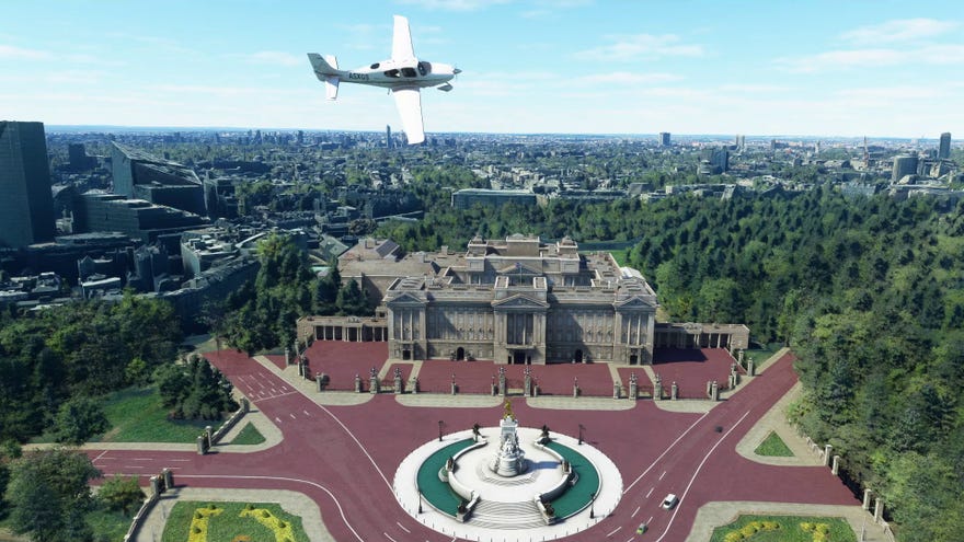 The new handcrafted Buckingham Palace in Microsoft Flight Simulator, thanks to World Update 3.