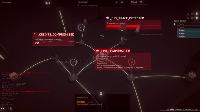 A screen showing a complex infiltration of a network in Midnight Protocol