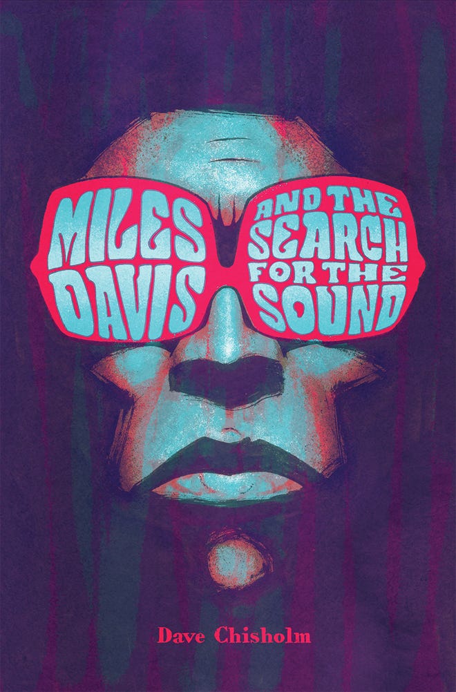 Cropped cover for Miles Davis and the Search for the Sound, featuring a painted illustration of Miles Davis wearing large sunglasses