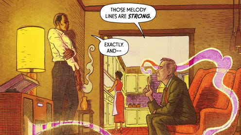 Comics panel featuring Miles Davis