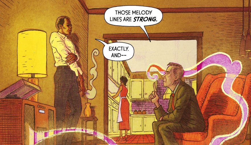 Comics panel featuring Miles Davis