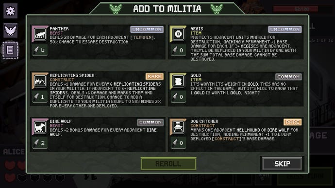 Wacky autobattling in a Million Monster Militia screenshot.