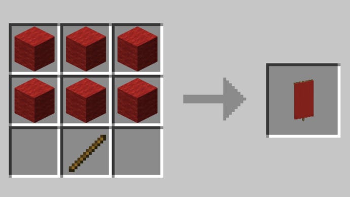 The crafting recipe for a Red Banner in Minecraft.
