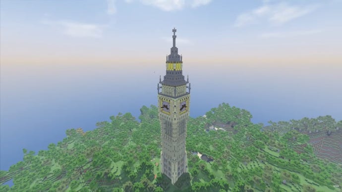 słynny lądowy Big Ben zbudowany w Minecraft