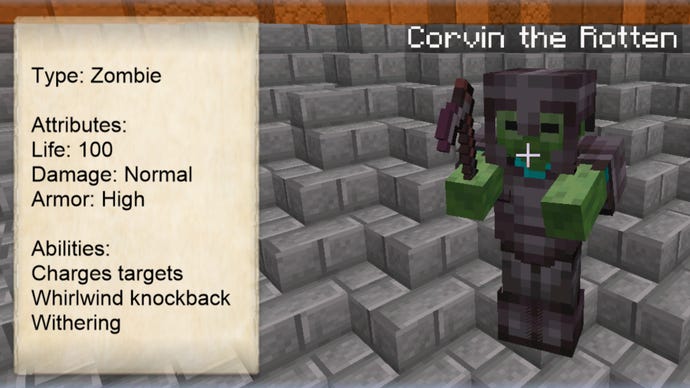 Corvin The Rotten, a Minecraft zombie boss added with the Brutal Bosses mod.