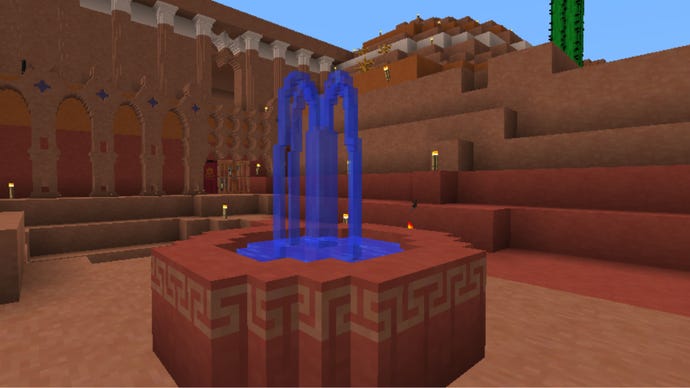 Een fonteincreatie in Minecraft gemaakt met behulp van de beitels en bits mod