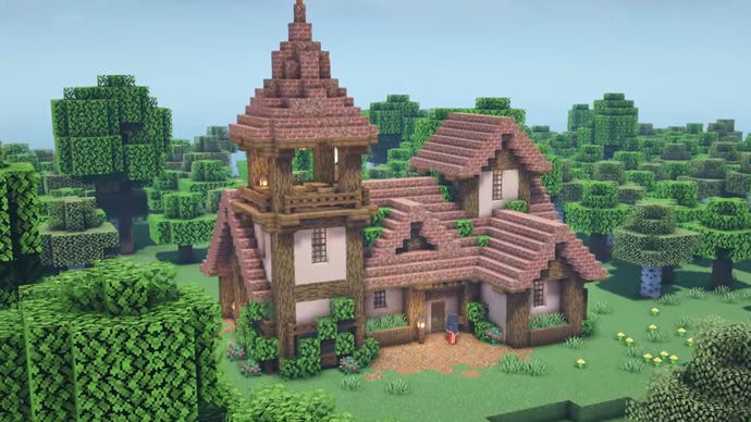 A fairytale cottage in Minecraft, built by YouTuber BigTonyMC.