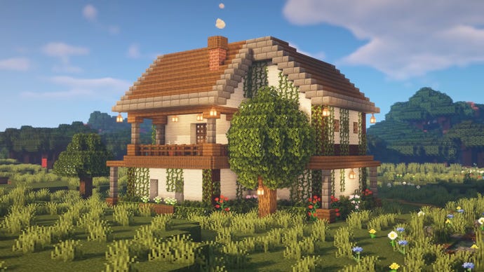 A farmhouse in Minecraft, built by YouTuber Zaypixel.