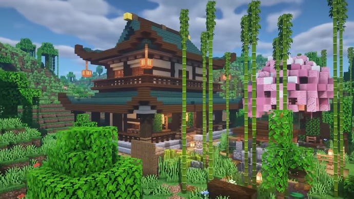 A Japanese house in Minecraft, built by YouTuber BlueBits.
