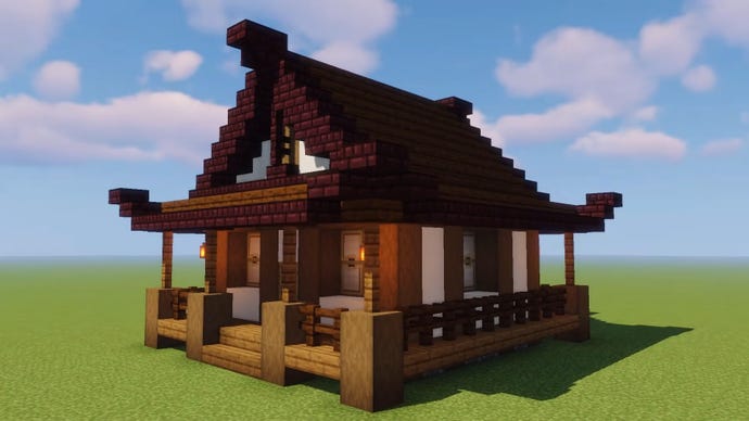 A simple Japanese village house in Minecraft, built by YouTuber Cortezerino.