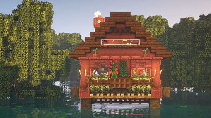Мангровий болотний будинок у Minecraft, побудований YouTuber Folli