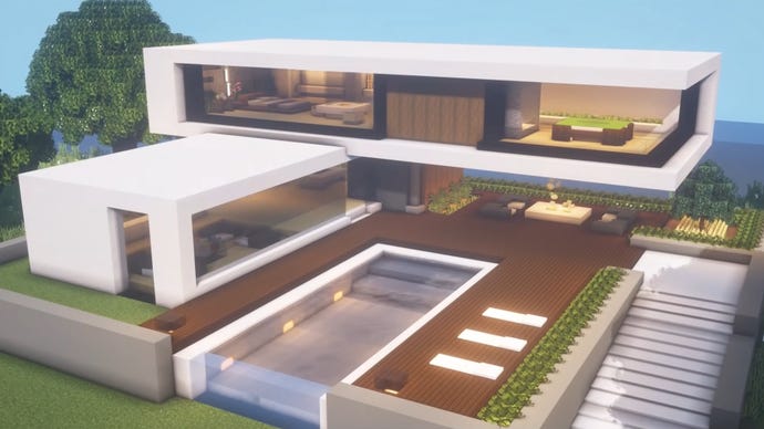 Een modern huis in Minecraft, gebouwd door YouTuber Jintube