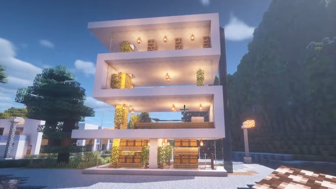 A multistorey modern house in Minecraft, built by YouTuber 