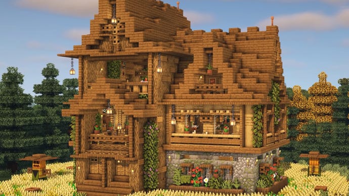 Великий дерев'яний будинок виживання в Minecraft, побудований YouTuber Folli
