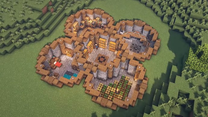 A clover-shaped underground base in Minecraft, built by YouTuber ItsMarloe.
