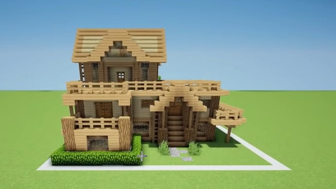 Дерев'яний стартерний будинок у Мінкрафті, побудований YouTuber Wiederdude