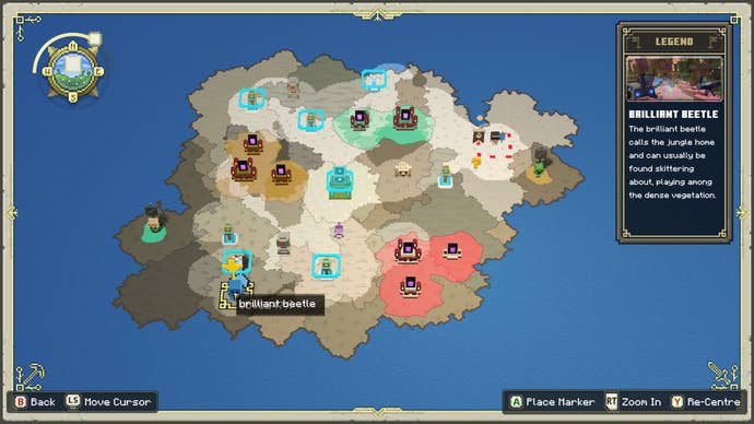 A map screen showing the location of Brilliant Beetles in Minecraft Legends