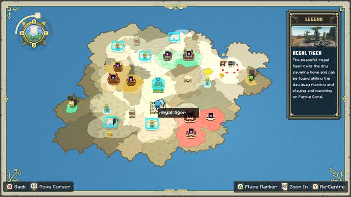 A map screen showing the location of a Regal Tiger in Minecraft Legends