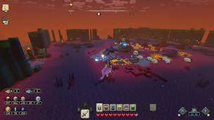 The player collecting Prismarine and Gold from defeated Piglin towers in Minecraft Legends