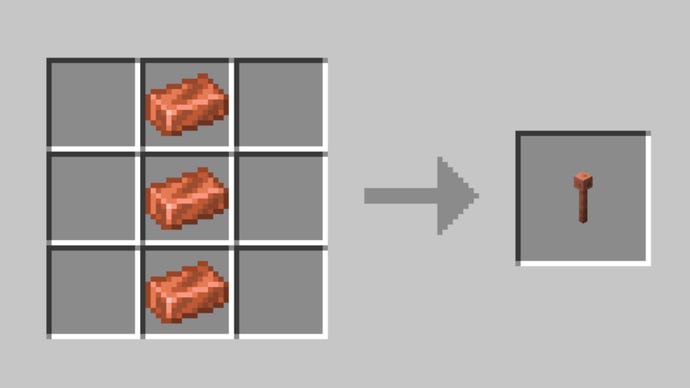 A Minecraft screenshot of the Lightning Rod recipe in the crafting window.