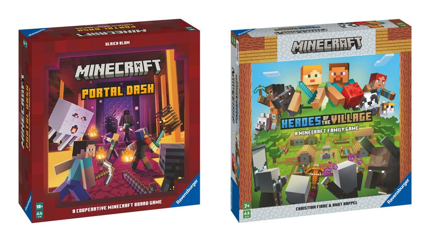 A image of the boxes for Minecraft: Portal Dash and Mineccraft: Heroes of the Village.
