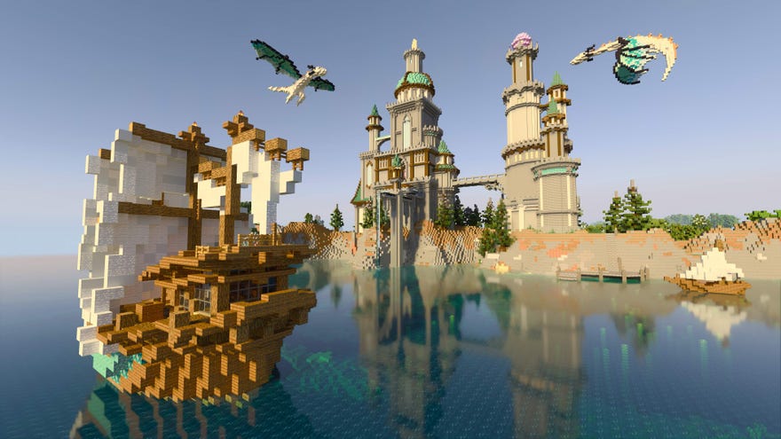 Bản đồ Crystal Palace RTX với những con rồng trên Minecraft