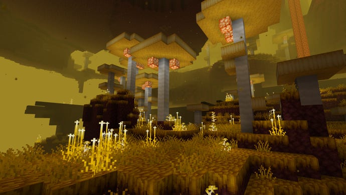The Mycotoxic Undergrowth biome in Minecraft, added with the Regions Unexplored mod.