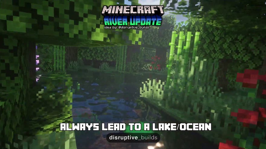 A lush river in the Minecraft River Update fan concept video by Disruptive Builds.