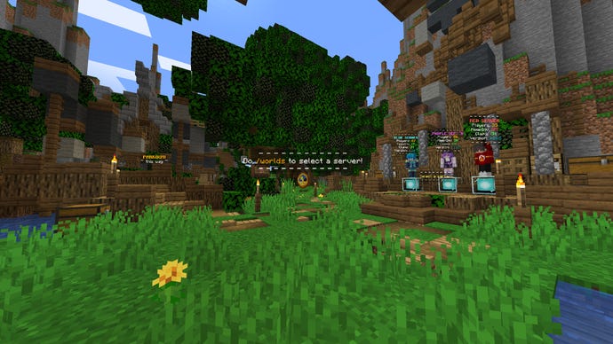Una captura de pantalla Minecraft del vestíbulo del servidor Applecraft