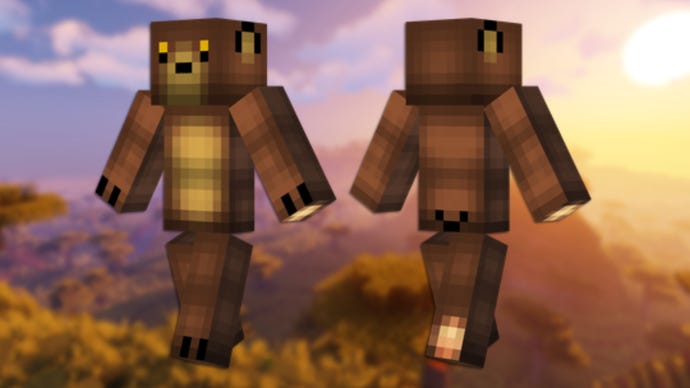 A front and back view of the Bear Minecraft skin.