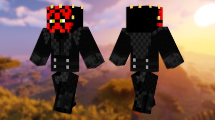 A front and back view of the Darth Maul Minecraft skin.