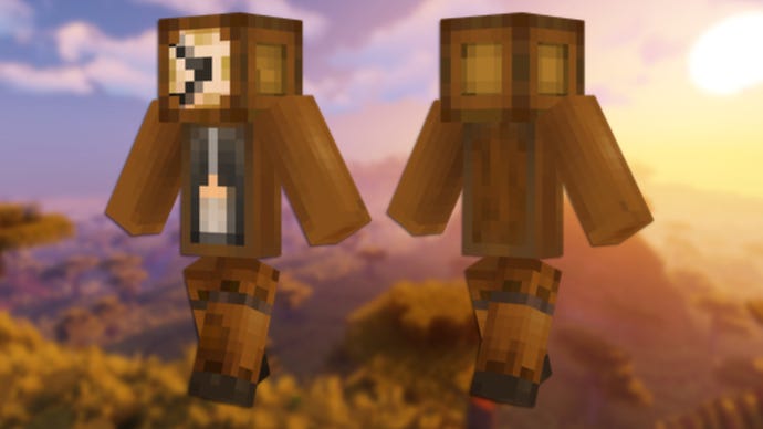 A front and back view of the Grandfather Clock Minecraft skin.