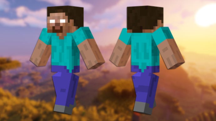 A front and back view of the Herobrine Minecraft skin.