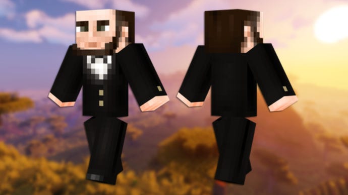 A front and back view of the Abraham Lincoln Minecraft skin.
