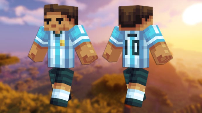 A front and back view of the Messi Minecraft skin.