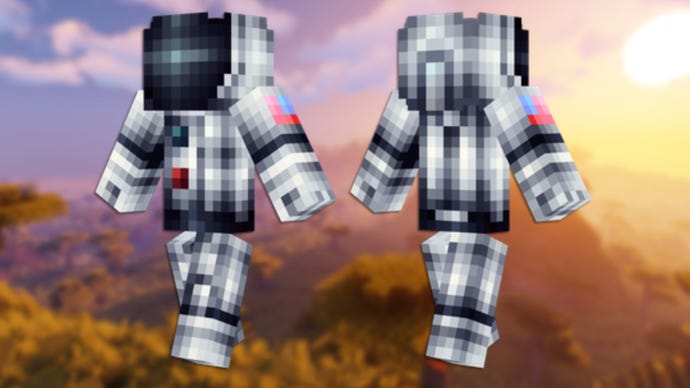 A front and back view of the Neil Armstrong Minecraft skin.
