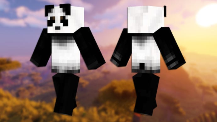 A front and back view of the Panda Minecraft skin.